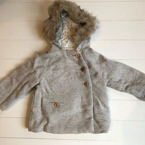 Zara Baby Girls Grey Hooded Wool Coat 2/3T
